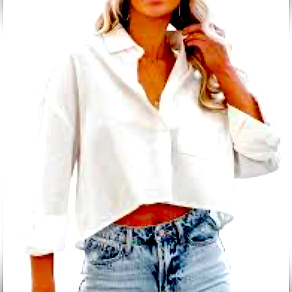 Zara White Linen Long Sleeve Crop Size XL